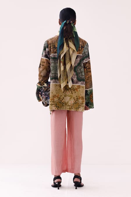 Shop Yavi Multi Color Cotton Collared Julie Artwork Print Jacket at Aza Fashions Shop_Yavi_Multi Color Cotton Collared Julie Artwork Print Jacket _at_Aza_Fashions