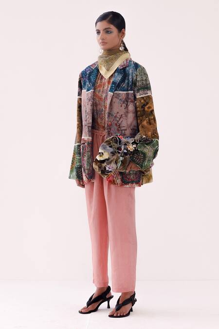 Buy Yavi Multi Color Cotton Collared Julie Artwork Print Jacket Online at Aza Fashions Buy_Yavi_Multi Color Cotton Collared Julie Artwork Print Jacket _Online_at_Aza_Fashions