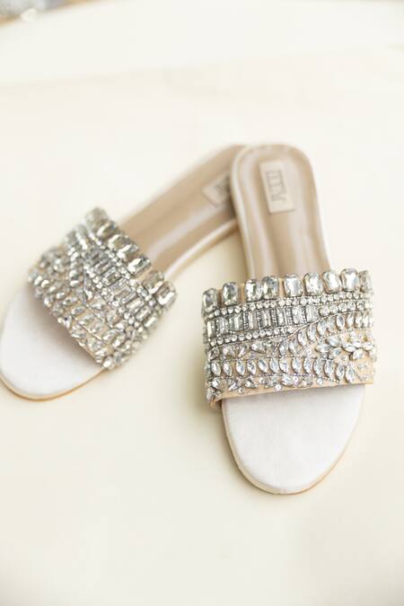 Jutti Express_Beige Embellished Crystal Flats _Online_at_Aza_Fashions