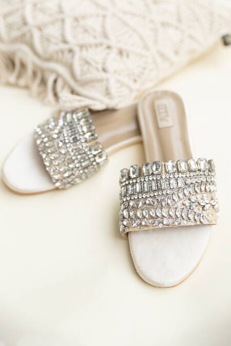 Buy_Jutti Express_Beige Embellished Crystal Flats _Online_at_Aza_Fashions