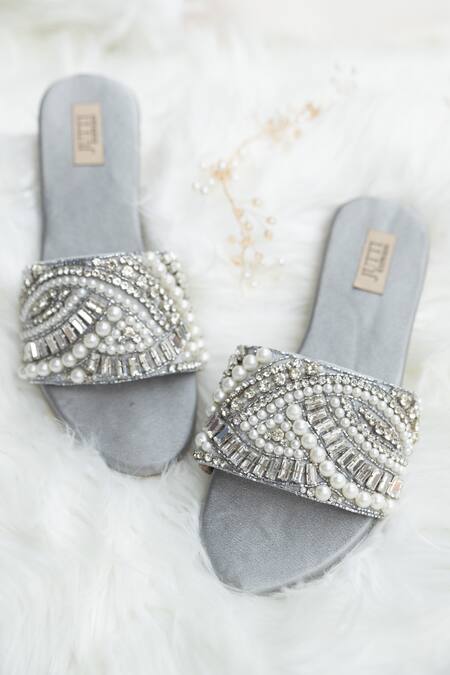 Jutti Express_Grey Embellished Pearl Flats _Online_at_Aza_Fashions
