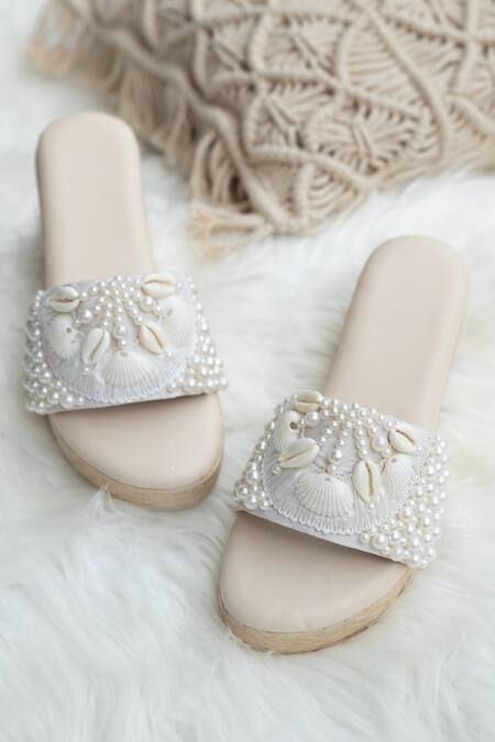 Jutti Express_Off White Embellished Pearl Wedges _Online_at_Aza_Fashions