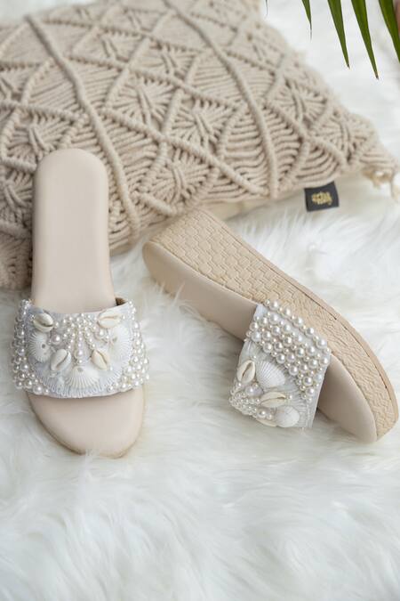 Shop_Jutti Express_Off White Embellished Pearl Wedges _Online_at_Aza_Fashions