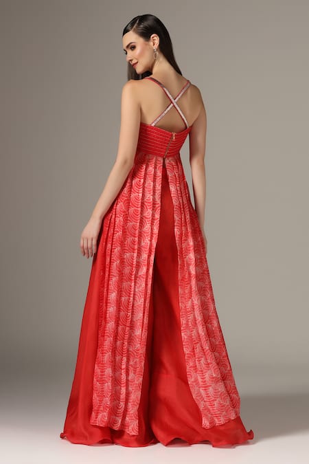 Yashodhara Shibori Pattern Flared Anarkali With Palazzo 