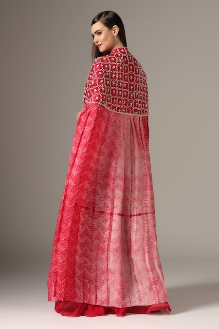 Yashodhara Cutdana Embroidered Yoke Cape Palazzo Set 