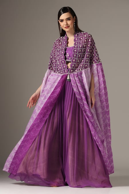 Yashodhara Geometric Cutdana Embroidered Cape Palazzo Set 