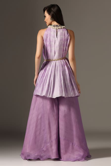 Yashodhara Shibori Pattern Pleated Kurta With Pant 