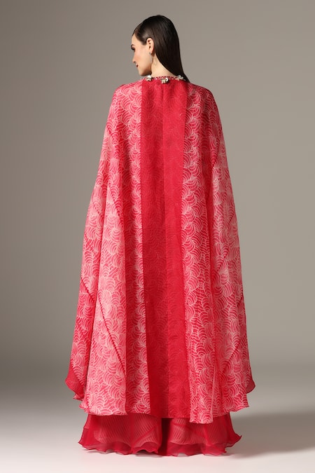 Yashodhara Shibori Pattern Asymmetric Cape Palazzo Set 