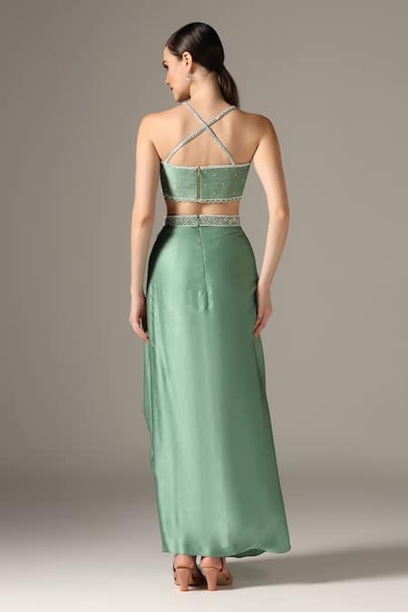 Yashodhara Shibori Pattern Cape Draped Skirt Set 