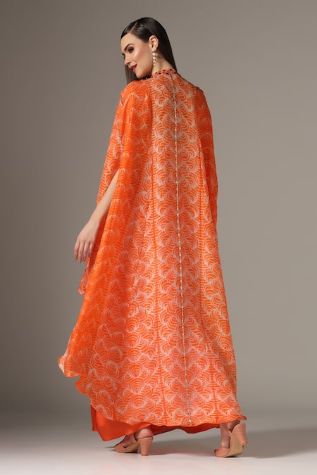 Yashodhara Shibori Pattern Asymmetric Cape Draped Skirt Set 