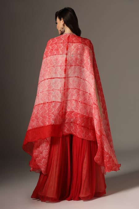 Yashodhara Shibori Patterned Cape Kurta Set 
