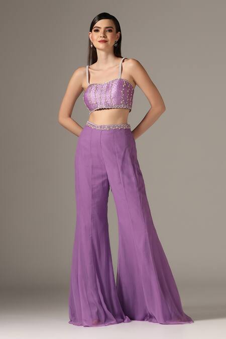Buy Purple Organza Embroidered Shibori Cape Open Pattern Asymmetric Palazzo  Set For Women by Yashodhara Online at Aza Fashions.