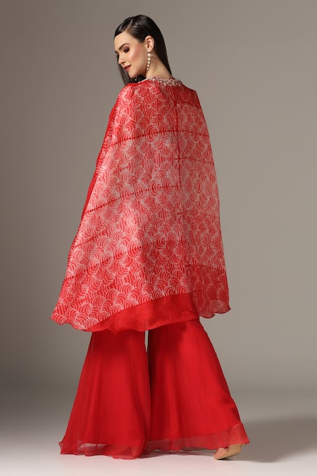 Yashodhara Shibori Pattern Scalloped Cape Palazzo Set 