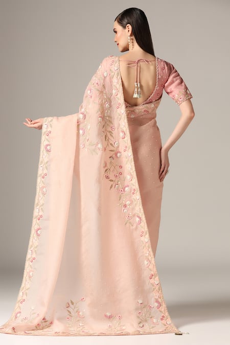 Yashodhara Floral Applique Embroidered Saree With Blouse 