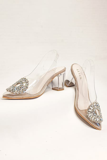 Shop The Alter Beige Crystals Layla Embellished Block Heels Shop_The Alter_Beige Crystals Layla Embellished Block Heels