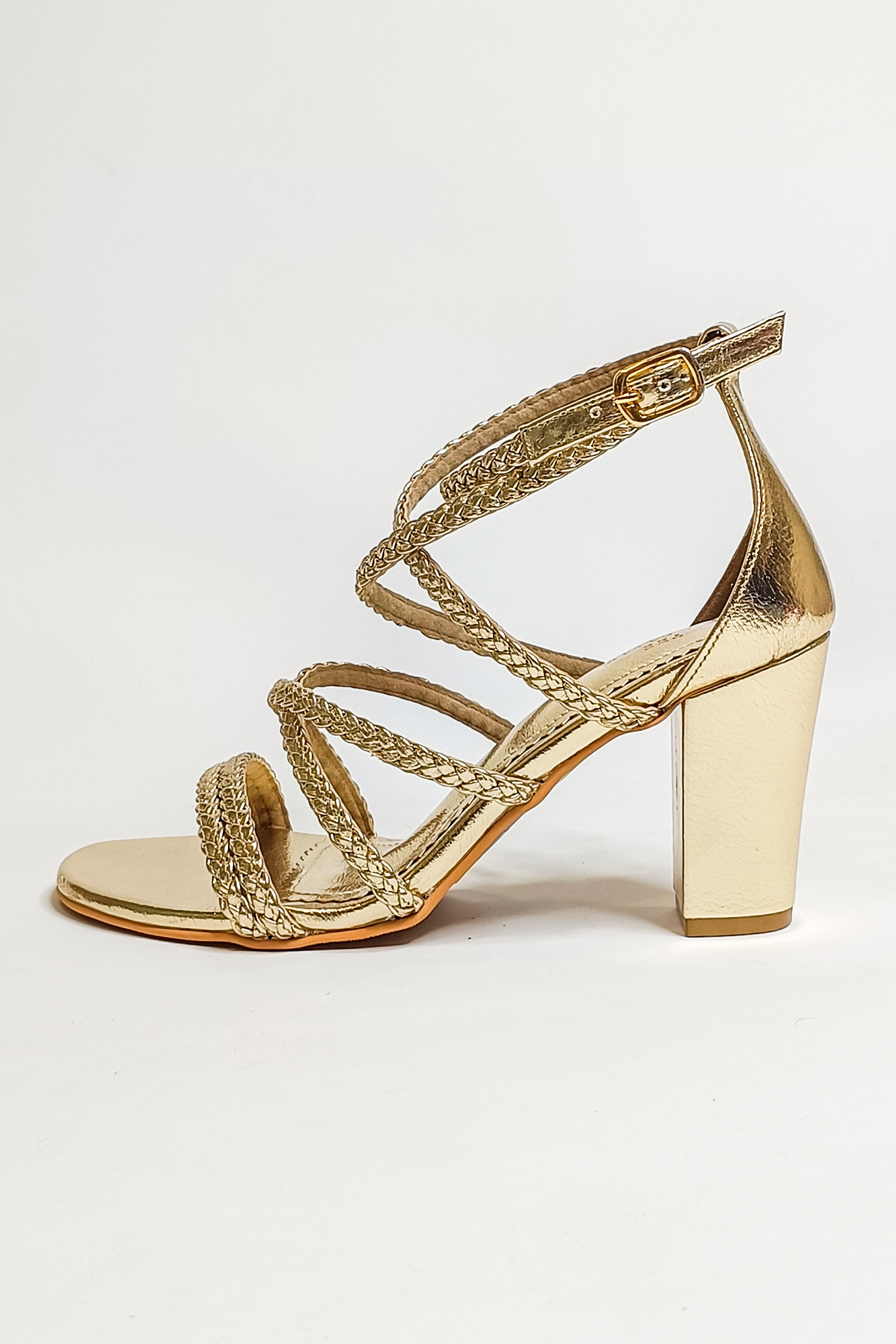 The Alter_Gold Solid Braided Block Heels _Online_at_Aza_Fashions