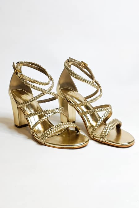 Buy_The Alter_Gold Solid Braided Block Heels _Online_at_Aza_Fashions