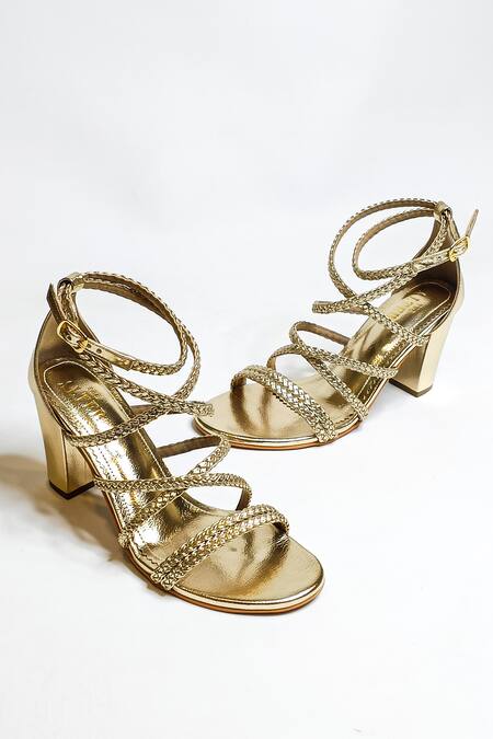 Shop_The Alter_Gold Solid Braided Block Heels _Online_at_Aza_Fashions