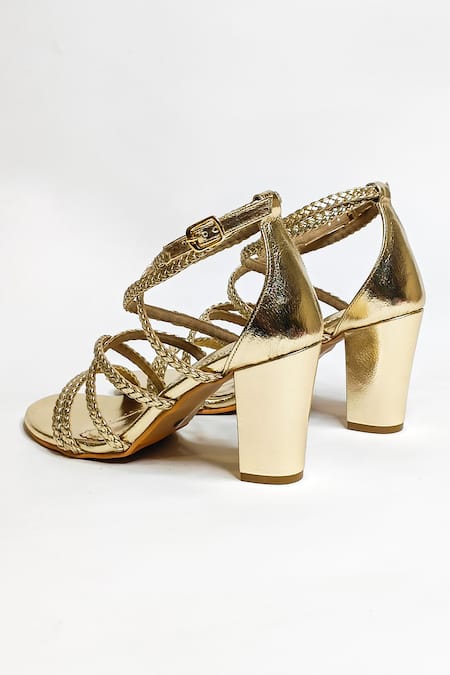 Buy_The Alter_Gold Solid Braided Block Heels 