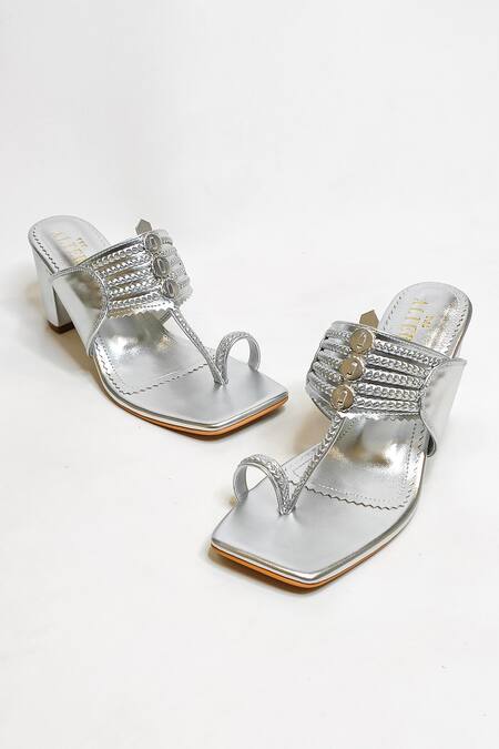 The Alter_Silver Solid Braided Kolhapuri Block Heels _Online_at_Aza_Fashions