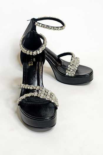 The Alter_Black Rhinestones Aria Embellished Block Heels _Online_at_Aza_Fashions