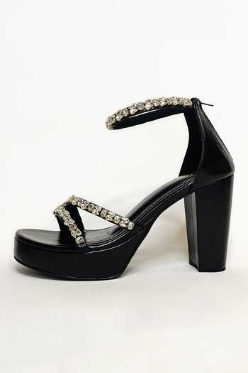 Buy_The Alter_Black Rhinestones Aria Embellished Block Heels _Online_at_Aza_Fashions