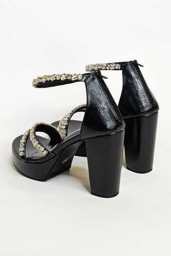 Shop_The Alter_Black Rhinestones Aria Embellished Block Heels _Online_at_Aza_Fashions
