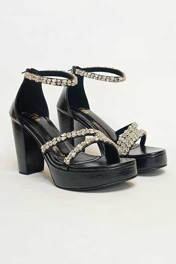 The Alter_Black Rhinestones Aria Embellished Block Heels _at_Aza_Fashions