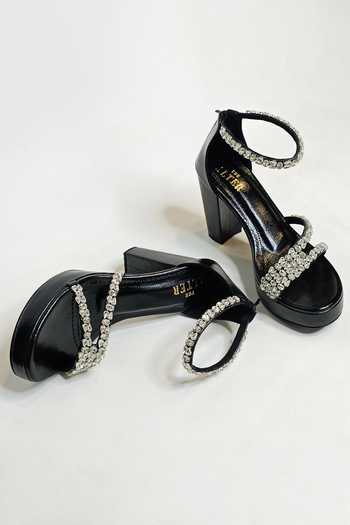 Buy_The Alter_Black Rhinestones Aria Embellished Block Heels 
