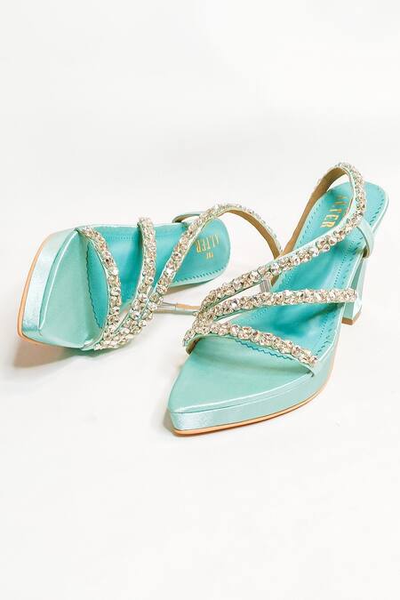 The Alter_Green Rhinestones Sea Block Heels _Online_at_Aza_Fashions