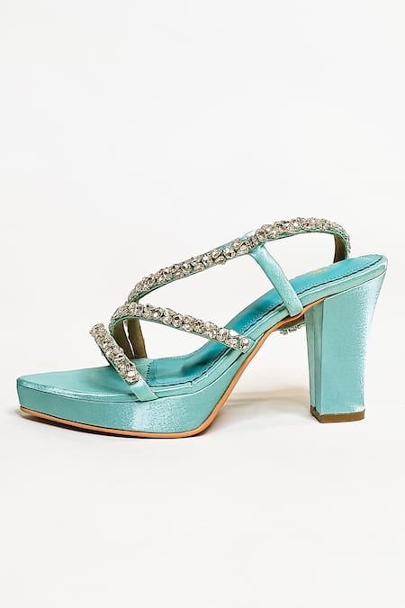 The Alter_Green Rhinestones Sea Block Heels _at_Aza_Fashions