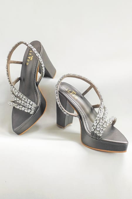 Buy Grey Rhinestone Kiara Embellished Block Heels by THE ALTER