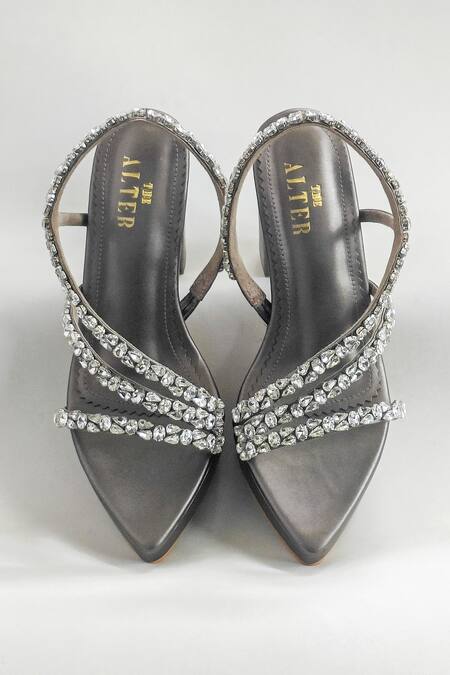 Buy_The Alter_Grey Rhinestones Kiara Embellished Block Heels _Online_at_Aza_Fashions
