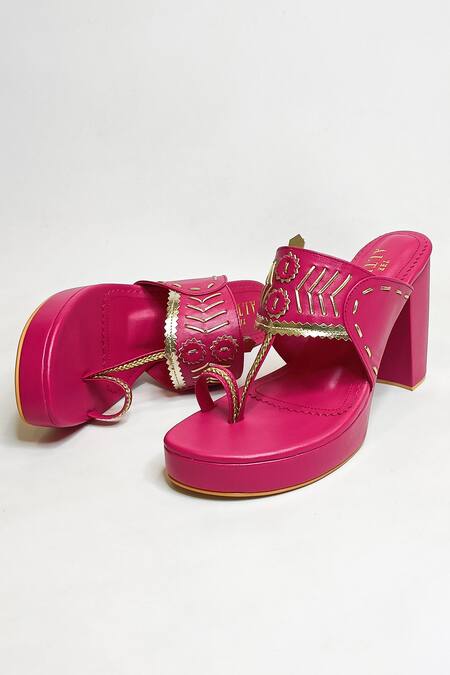 The Alter_Pink Zyna Solid Braided Kolhapuri Block Heels _Online_at_Aza_Fashions
