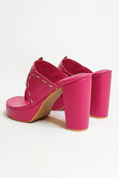 Shop_The Alter_Pink Zyna Solid Braided Kolhapuri Block Heels _Online_at_Aza_Fashions