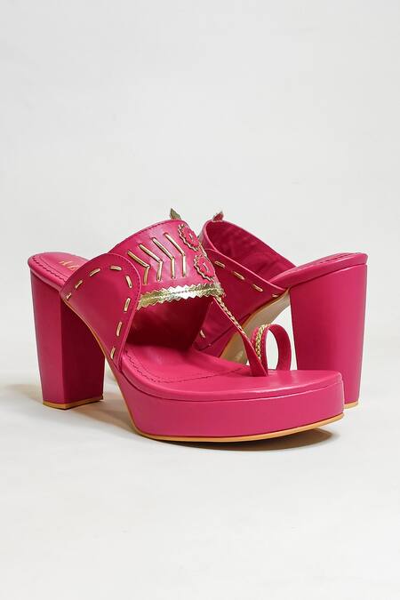 Buy_The Alter_Pink Zyna Solid Braided Kolhapuri Block Heels 