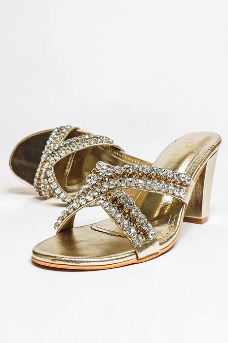 Buy_The Alter_Gold Crystals Embellished Block Heels 