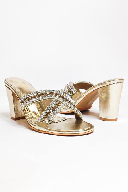 Gold rhinestone 2025 block heels