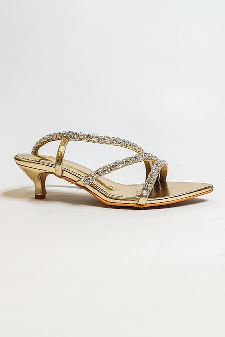 The Alter_Gold Rhinestones Kiara Metallic Embellished Kitten Heels _Online_at_Aza_Fashions