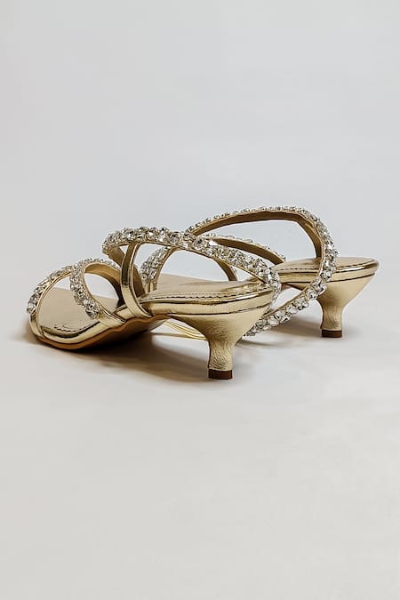 Buy_The Alter_Gold Rhinestones Kiara Metallic Embellished Kitten Heels _Online_at_Aza_Fashions