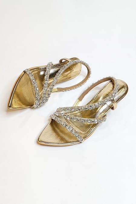Shop_The Alter_Gold Rhinestones Kiara Metallic Embellished Kitten Heels _Online_at_Aza_Fashions