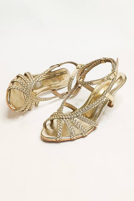 The Alter_Gold Cleopatra Braided Strap Stilettos _Online_at_Aza_Fashions