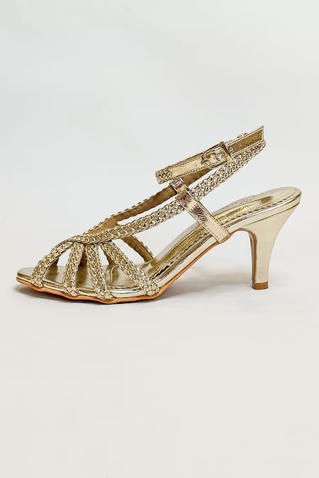 Buy_The Alter_Gold Cleopatra Braided Strap Stilettos _Online_at_Aza_Fashions