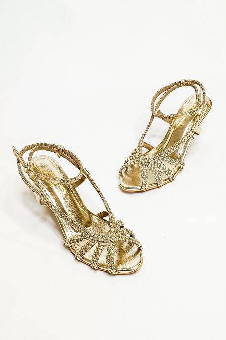 Shop_The Alter_Gold Cleopatra Braided Strap Stilettos _Online_at_Aza_Fashions