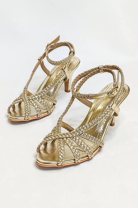 Buy Gold Plain Cleopatra Braided Strap Stilettos by THE ALTER