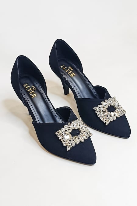 Shop The Alter Black Rhinestone And Brooch Embellished Raya Stilettos at Aza Fashions Shop_The Alter_Black Rhinestone And Brooch Embellished Raya Stilettos _at_Aza_Fashions