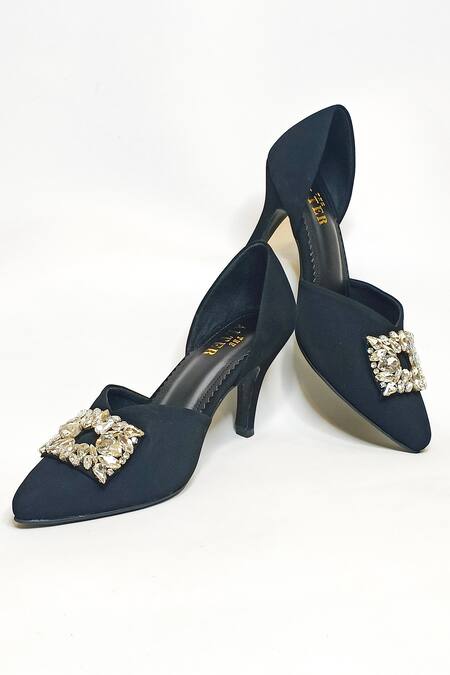 The Alter Black Rhinestone And Brooch Embellished Raya Stilettos at Aza Fashions The Alter_Black Rhinestone And Brooch Embellished Raya Stilettos _at_Aza_Fashions