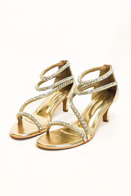The Alter_Gold Rhinestones Serena Embellished Strappy Kitten Heels _Online_at_Aza_Fashions