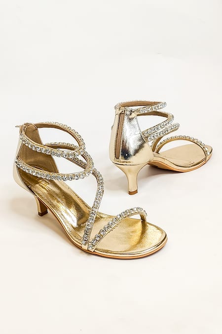 Shop_The Alter_Gold Rhinestones Serena Embellished Strappy Kitten Heels _Online_at_Aza_Fashions