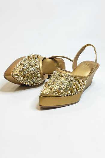 The Alter Gold Pearls, Sequins, Beads Amara Embellished Wedges Online at Aza Fashions The Alter_Gold Pearls, Sequins, Beads Amara Embellished Wedges _Online_at_Aza_Fashions